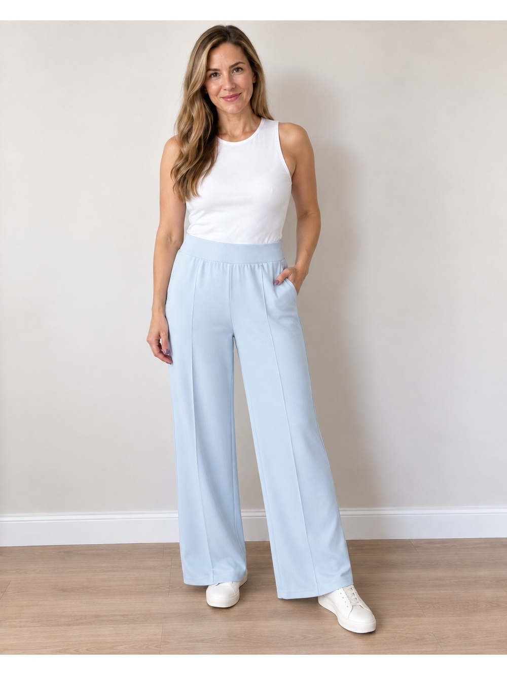Express Jet Set High Waisted Wide Leg Pants Light Blue XL NWT